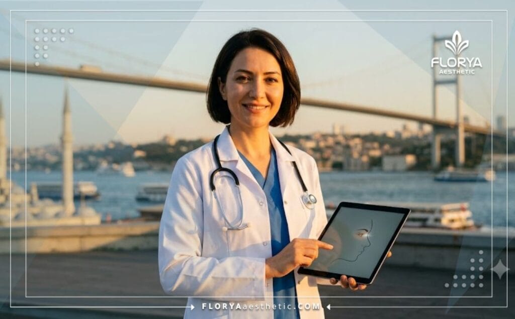طبيب تجميل العيون في اسطنبول مع خلفية جسر البوسفور