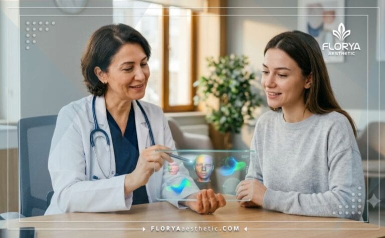 طبيب يشرح سعر عملية الفوكسي آيز في تركيا للمريضة باستخدام جهاز لوحي حديث