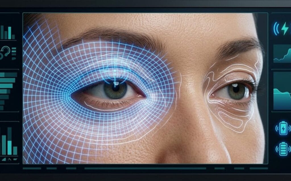 Visualización digital 3D de alta tecnología del área de los párpados.