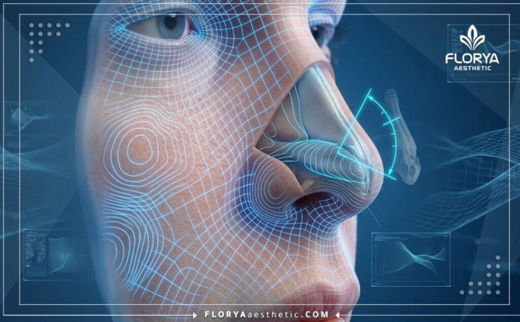 Modèle 3D numérique de la région nasale montrant les voies respiratoires.