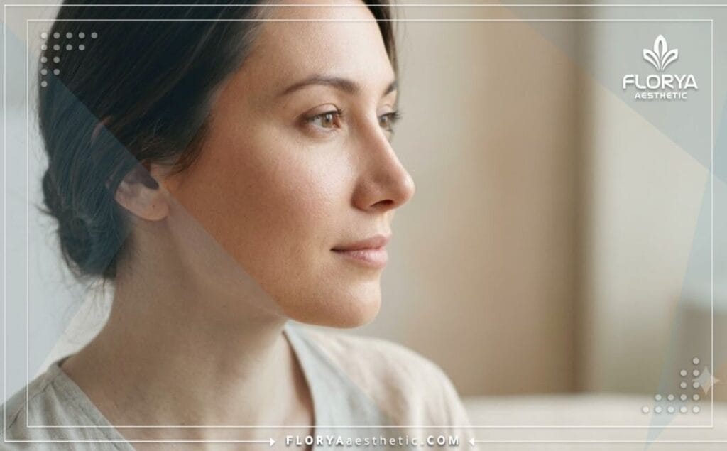 Cinematic close-up showing the flawless and painless aesthetic outcome of a perfect nose job.