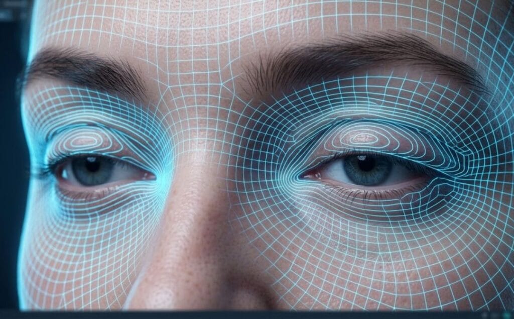 High-tech 3D surface scan mapping the eyelids and upper face