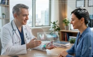 طبيب محترف يشرح خطة علاج عروض شد الجفون بالليزر في تركيا عبر شاشة حديثة