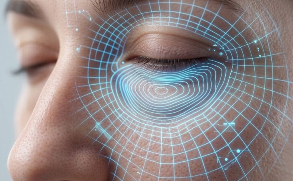مسح ثلاثي الأبعاد دقيق لمنطقة ما تحت العين يوضح تقنية الليزر الرسومية