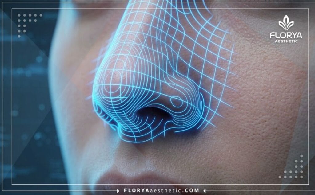 مسح رقمي ثلاثي الأبعاد لمنطقة الأنف يوضح تفاصيل الهيكل الدقيق