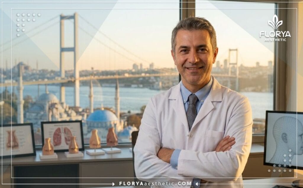 Cirujano amable y experto en rinoplastia dando la bienvenida en Estambul