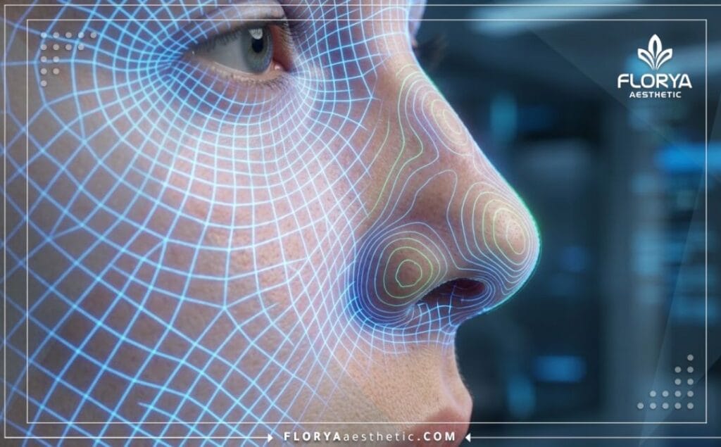 High tech 3D digital mesh scan highlighting the precise nasal structure for filler application
