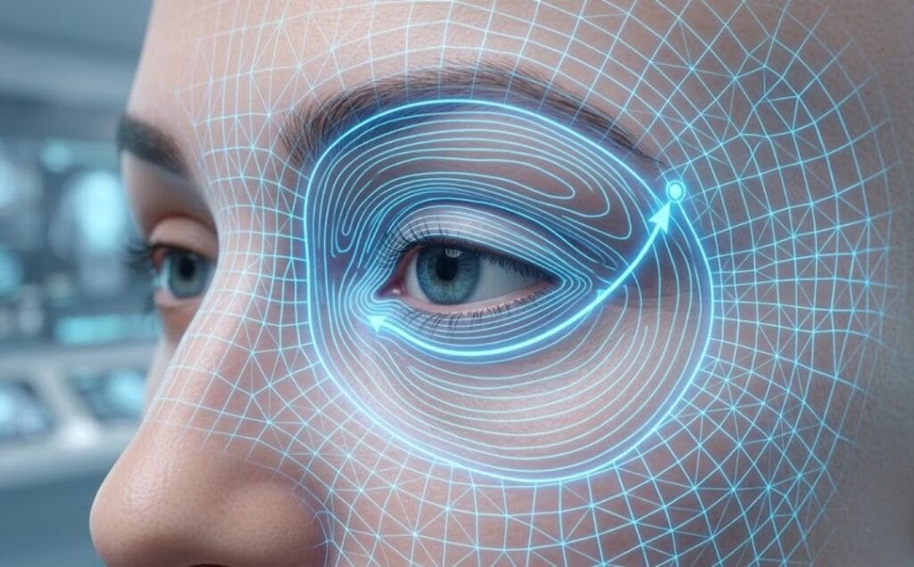 مسح رقمي ثلاثي الأبعاد يركز على منطقة العين لإجراء الجراحة التجميلية بدقة عالية