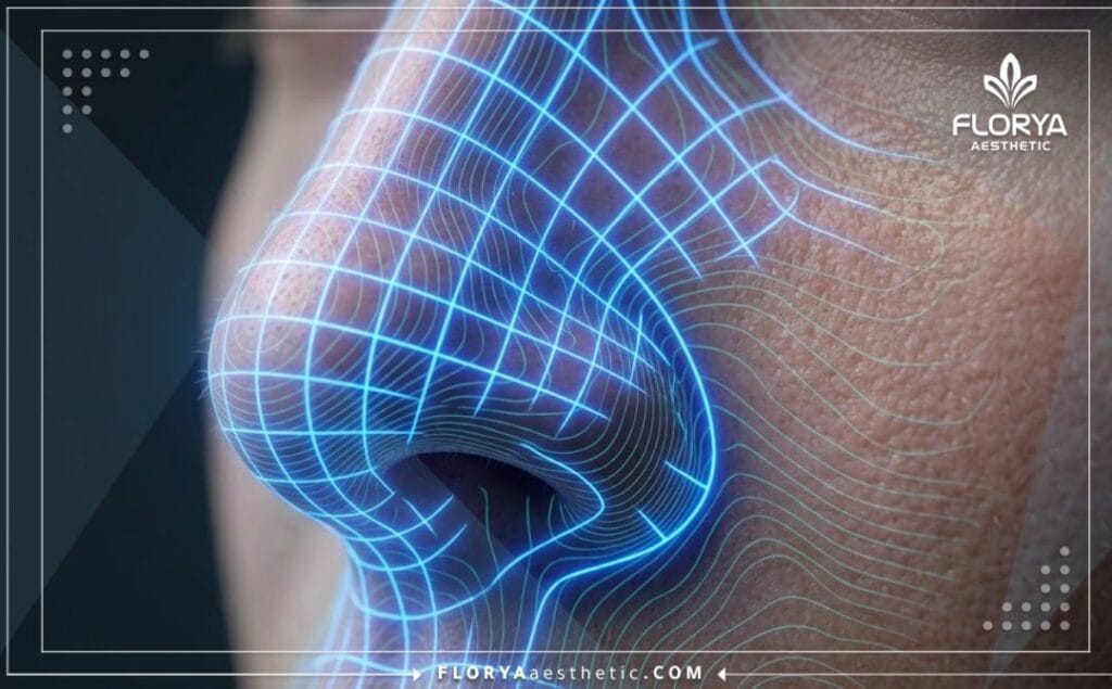 Numérisation 3D haute technologie montrant la structure anatomique du nez.