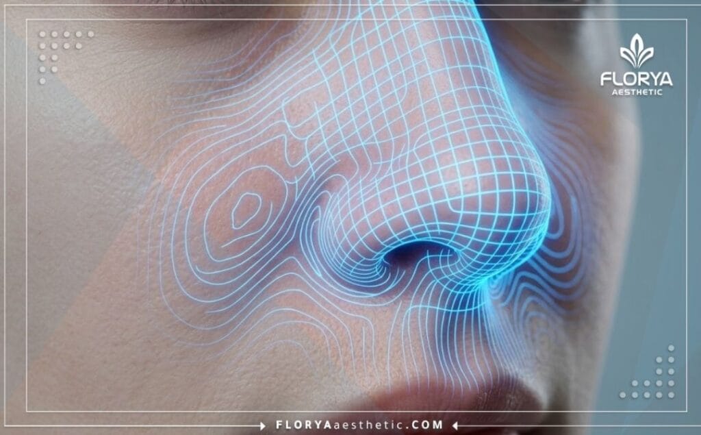 مسح ثلاثي الأبعاد دقيق لمنطقة الأنف يوضح التفاصيل التشريحية الرقمية للوجه