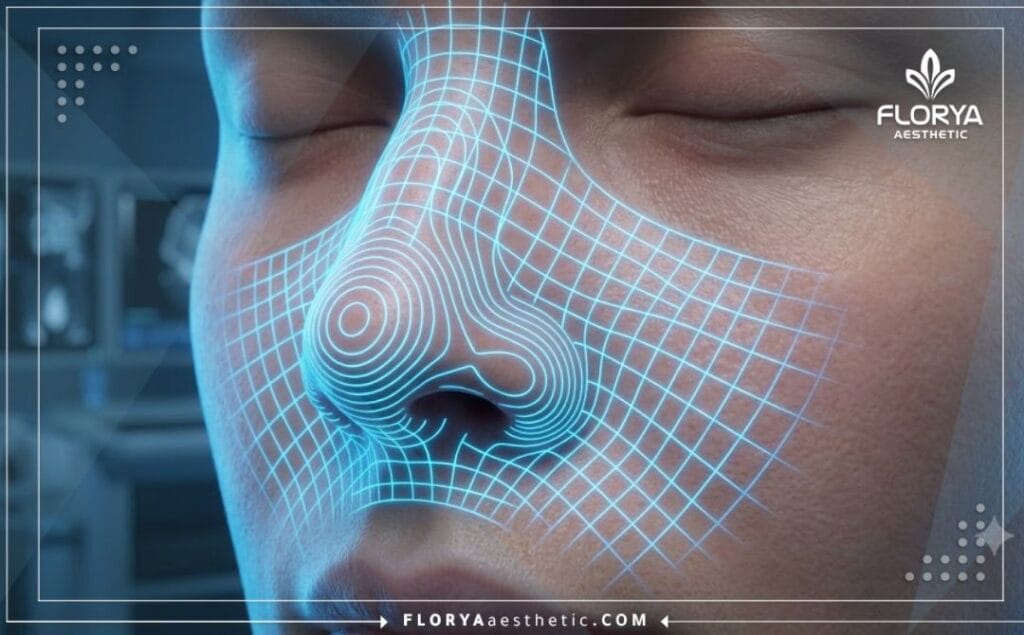 Детальное цифровое 3D-сканирование области носа для эстетического планирования.