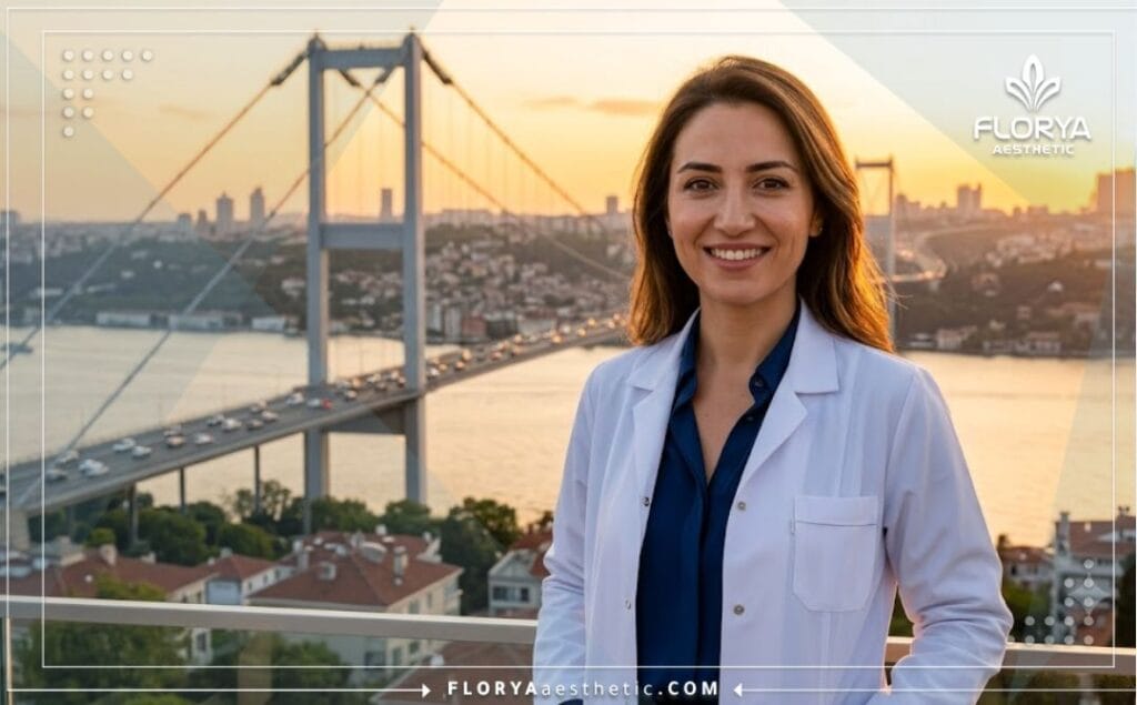 Médico estético sonriente dando la bienvenida a los pacientes en Estambul.