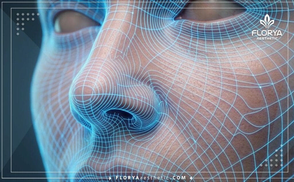 High-tech 3D laser surface scan focusing on the anatomical contour of the nose
