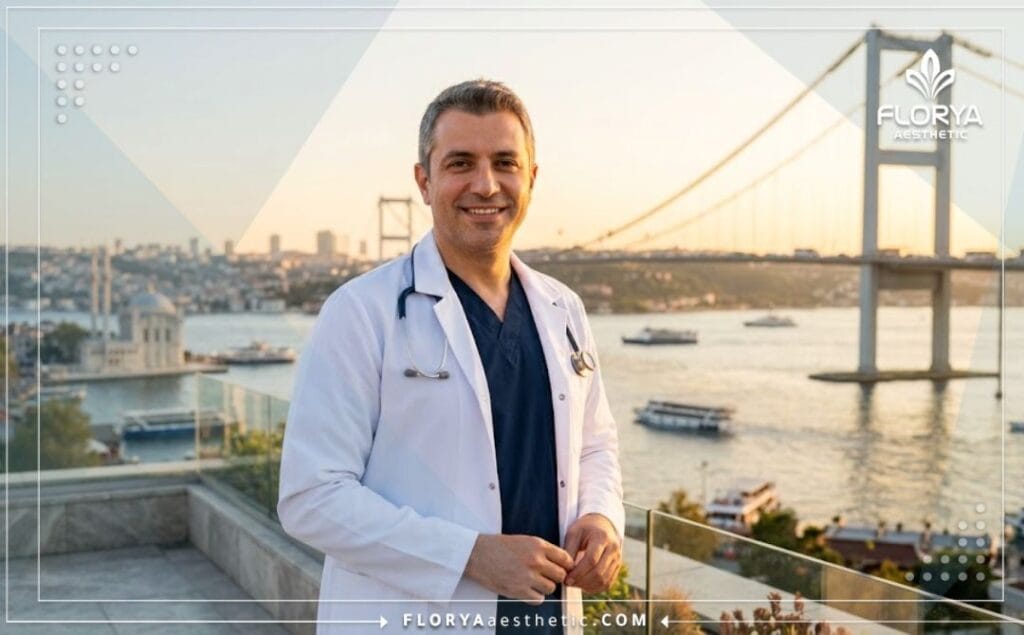 Professional rhinoplasty surgeon in Istanbul with Bosphorus Bridge background