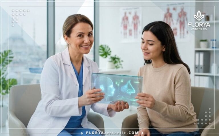 طبيب يوضح أسعار عمليات الأنف بتركيا والخطة العلاجية للمريض عبر شاشة رقمية