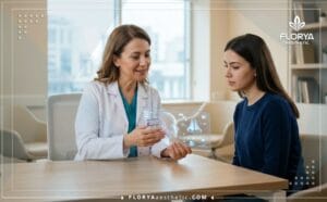 طبيب متخصص يشرح خطة العلاج والتخطيط الرقمي حول أسعار تصغير الأنف في تركيا مع المريض