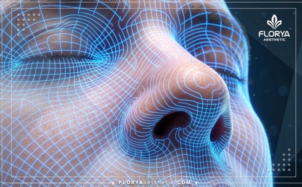 مسح ثلاثي الأبعاد عالي التقنية لمنطقة الأنف يعرض دقة التخطيط الرقمي لجراحة الأنف