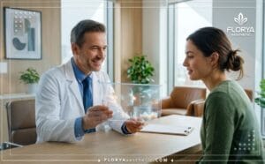 طبيب يشرح تفاصيل تكلفة تجميل الأنف ببيزو في تركيا للمريض عبر شاشة تفاعلية