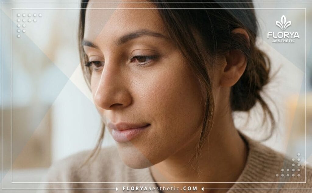 Close-up showing the flawless and natural result of a cosmetic nose procedure.
