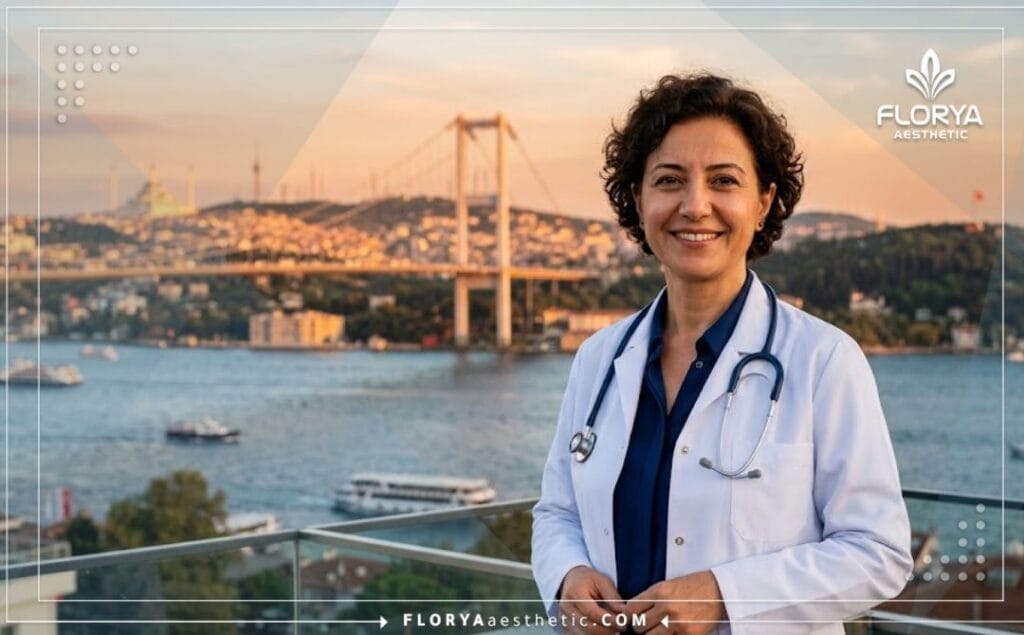 Friendly ENT doctor in Istanbul offering septoplasty treatment with Bosphorus background