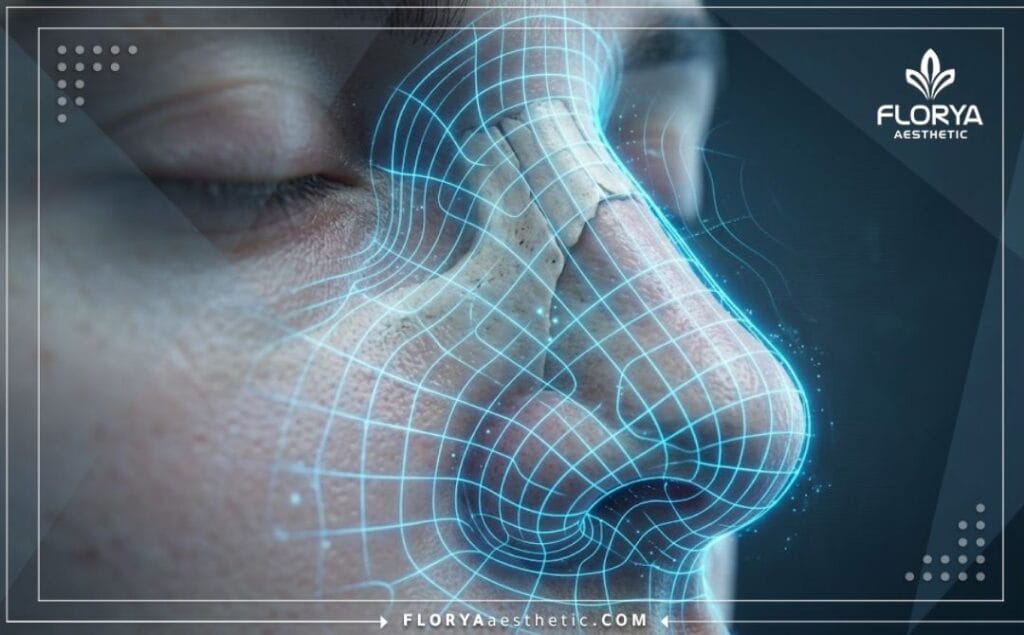 تصوير ثلاثي الأبعاد يوضح تفاصيل منطقة الأنف لعلاج انحراف العظام