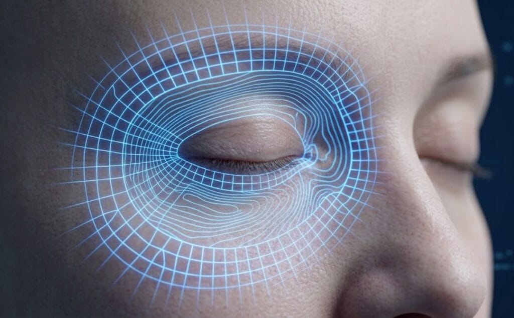 Scan 3D détaillé de la zone orbitaire et des yeux.