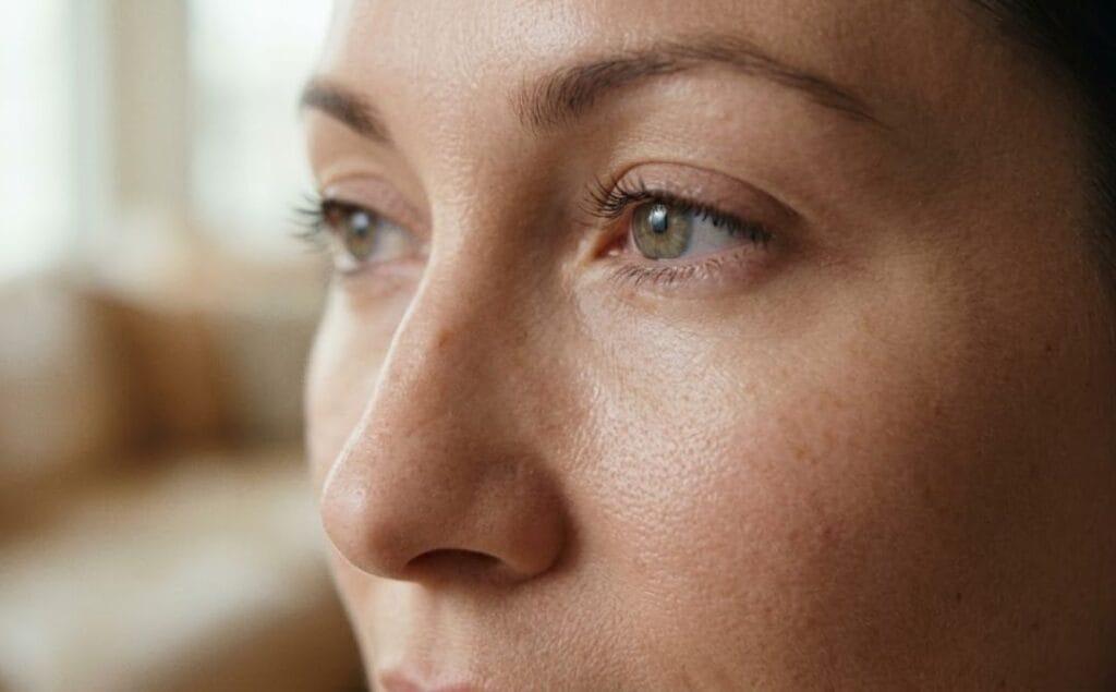 Résultat esthétique parfait après le traitement des yeux.