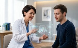 Médecin professionnel expliquant le Retrait Chirurgical de la Graisse Orbitaire.