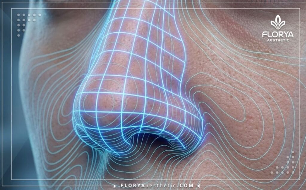 Numérisation 3D haute technologie de la structure nasale pour peau épaisse