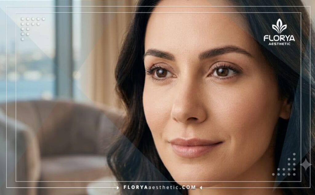 Perfect natural aesthetic result of non surgical eyelid thread lifting procedure.