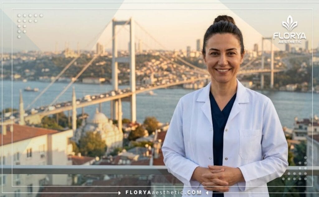 طبيب تجميل متخصص يرحب بالمرضى في إسطنبول مع إطلالة على مضيق البوسفور.