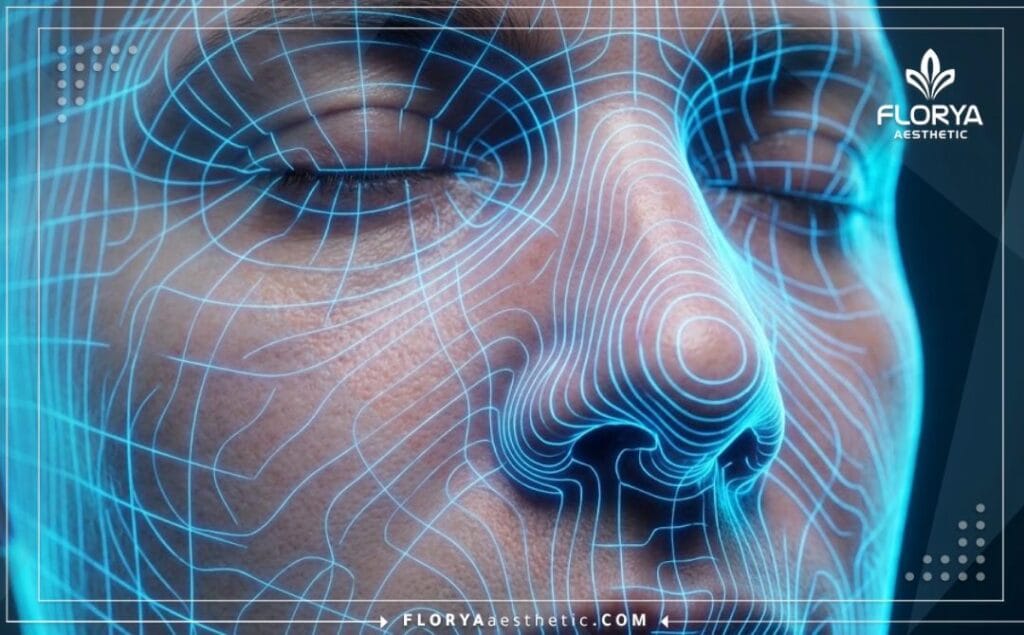 High-tech 3D topographical scan overlaying the nasal anatomical area