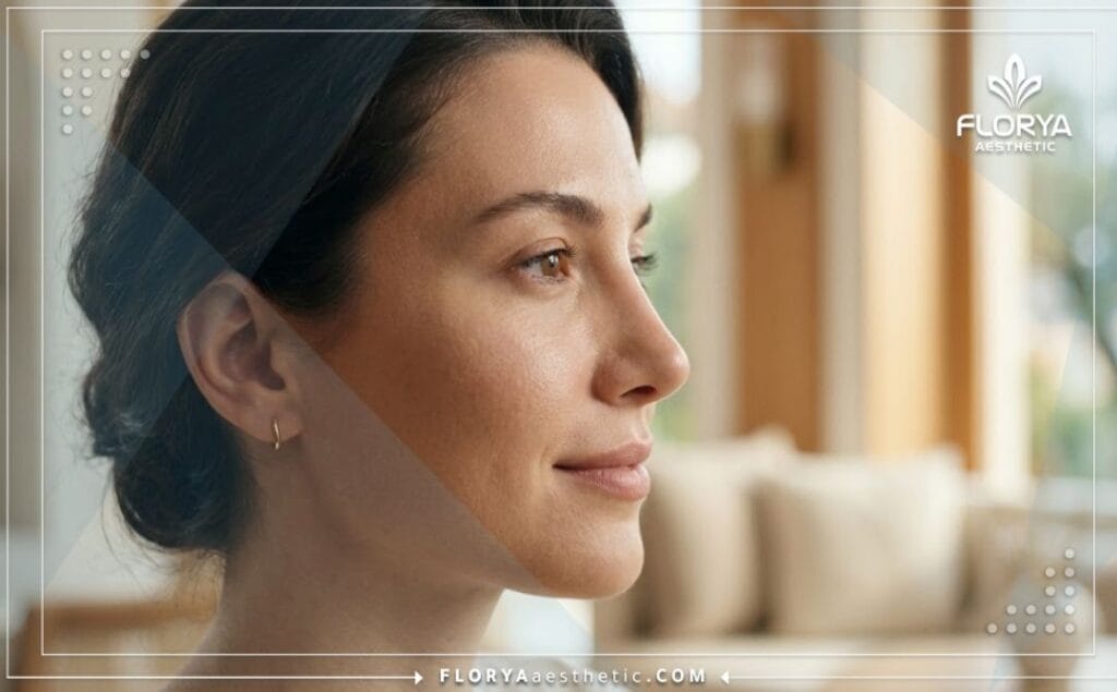 Close-up of a perfectly contoured nose resulting from a non-surgical thread lift