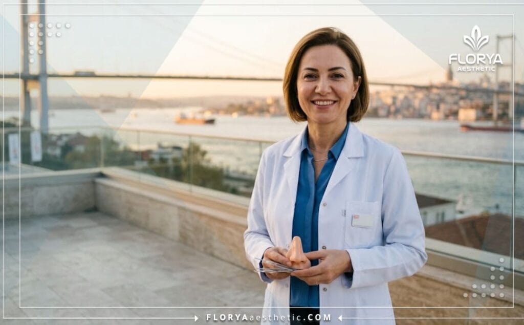 Professional cosmetic doctor in Istanbul with Bosphorus view in the background.