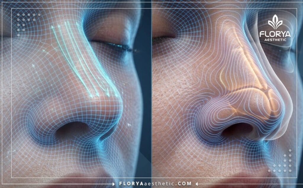 Digital 3D surface scan analyzing the nasal contour and anatomical structure.