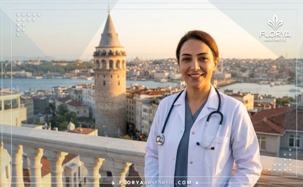 Médecin ORL professionnel devant un monument célèbre d'Istanbul
