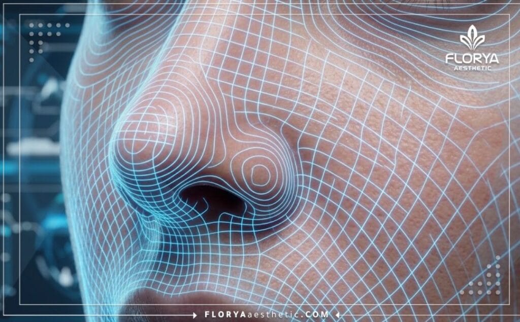 High-tech digital 3D scan highlighting the nasal anatomical area