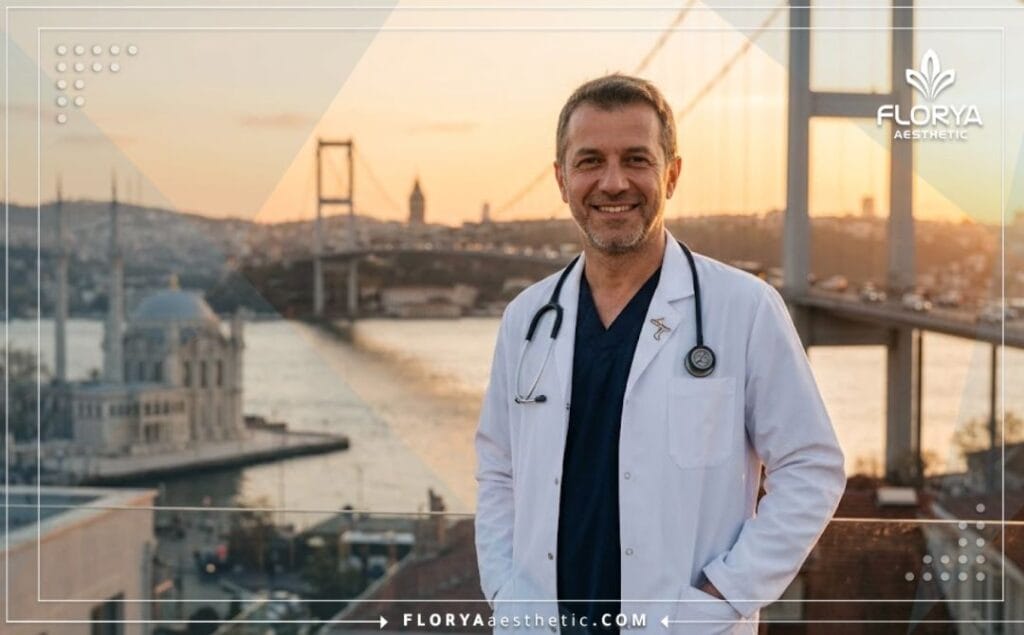 Friendly ENT specialist welcoming patients with Istanbul landmarks in the background