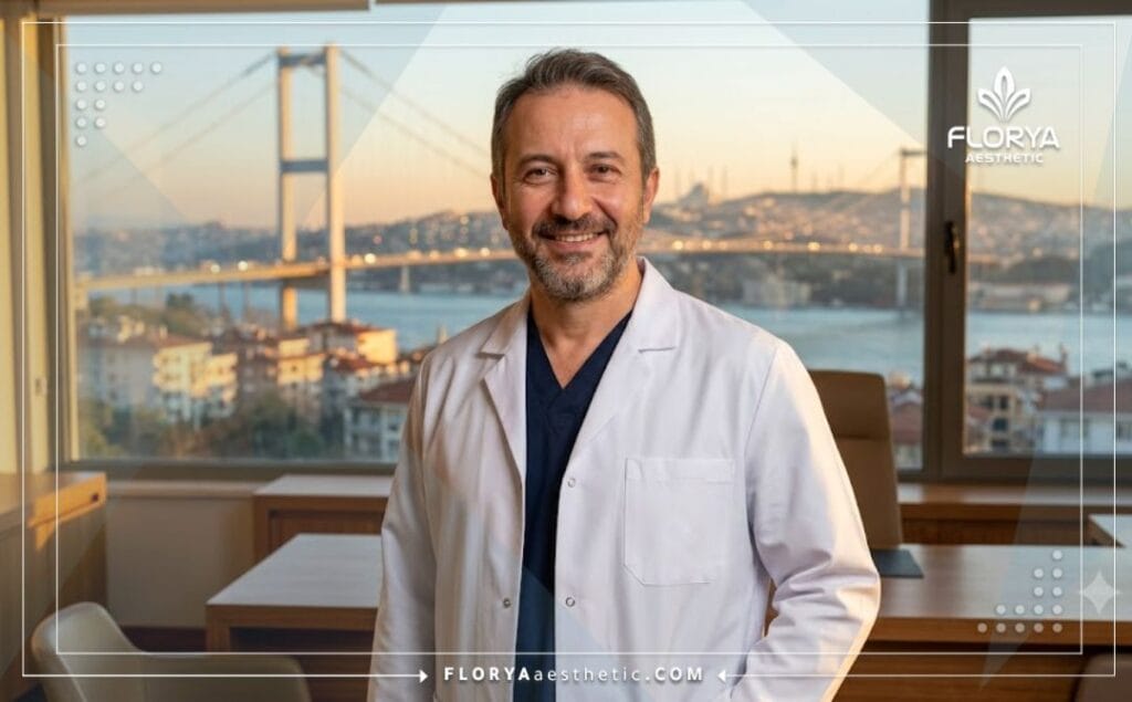Friendly specialist doctor welcoming patients with Istanbul landmarks in the background.