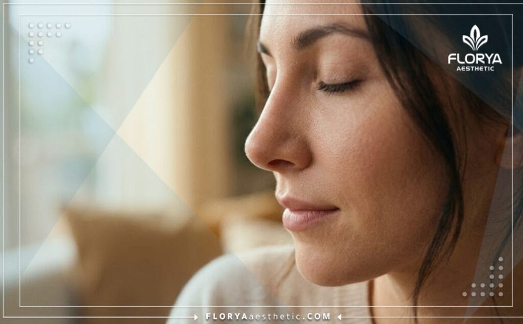 نتيجة مثالية وطبيعية لعملية تجميل الأنف مع تركيز على الأرنبة المرفوعة